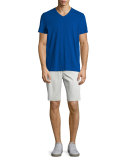 Slub Short-Sleeve V-Neck Tee, Vibrant Blue