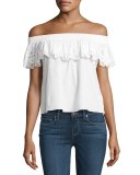 Eyelet Lace Off-the-Shoulder Top, White