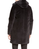 Rowlands Fox-Collar Long Coat, Caviar Black