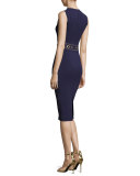 Grommet Zip-Front Sheath Dress, Maritime
