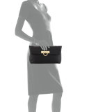 May Leather Clutch Bag, Nero