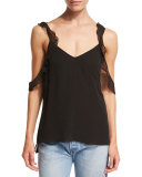 Cheryl Sleeveless Ruffle-Trim Silk Blouse