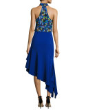 Jewel-Print Satin Chiffon Halter Top, Multi