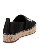 Sequined Satin Espadrille Flat, Black (Nero)