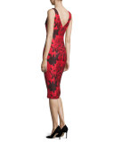 Sleeveless Jacquard Cocktail Dress, Red/Black