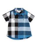 Mini Camber Short-Sleeve Check Shirt, Lupin Blue, Size 6M-3