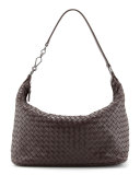 Woven Leather Shoulder Bag, Dark Brown