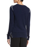 Long-Sleeve Crewneck Cashmere Sweater, Midnight