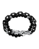 Naga Black Onyx Stainless Steel Double-Wrap Link Bracelet