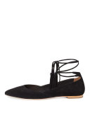 Penelop Suede Ankle-Wrap Flat, Black