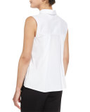 Sleeveless Button-Front Stretch-Poplin Shirt, White