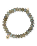 8mm Labradorite Bead Bracelet w/14K Gold Diamond Disc Charm