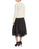 Poplin Blouse w/Lace Collar, White