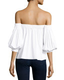 Off-the-Shoulder Stretch-Cotton Blouse, White