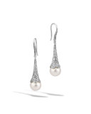 Dot Silver Diamond and Pearl Drop Earrings