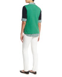Half-Sleeve Mixed-Cable Sweater, Ink/Verde