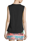 Sleeveless Split-Neck Blouse, Black