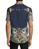 Baroque Short-Sleeve Sport Shirt, Navy