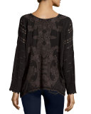 Alona Long-Sleeve Embroidered Georgette Top