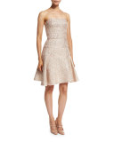 Strapless Fit-&-Flare Cocktail Dress, Light Pink/Gold