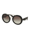 Round Acetate Brow-Bar Sunglasses