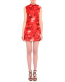 Heart-Print Tie-Neck Dress