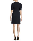 Half-Sleeve H-Line Dress, Navy