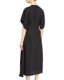 Side-Buckle Short-Sleeve Kimono Dress, Black