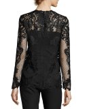 Heddie Long-Sleeve Lace Blouse, Black