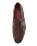 Woven Leather & Alligator Penny Loafer, Brown