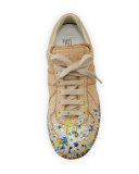 Paint Splatter Leather Sneaker, Beige