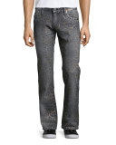 Faded Animal-Print Denim Jeans, Dark Gray