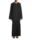 Spira Long-Sleeve Ruched-Neck Silk Blouse, Black
