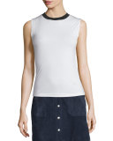 Beech Two-Tone Jersey Top, Blanc
