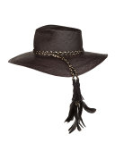 The Talitha Panama Straw Hat w/ Feathers, Black