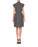 Cap-Sleeve Turtleneck Dress, Gray