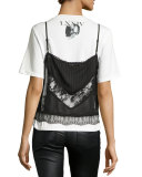 2-in-1 Sheer Pintucked Camisole w/ Jersey Tee, Black