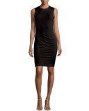 Delores Side-Pleat Fitted Tank Dress, Black