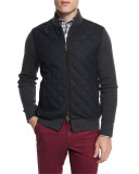 Ribbed Knit & Quilted Bomber Jacket