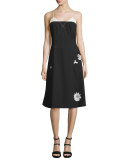 Floral-Appliqué Tank Dress, Black/Ivory