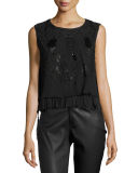 Carlyn Sleeveless Silk Chiffon Blouse w/ Bead Trim