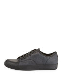 Textured Leather Low-Top Sneaker, Black