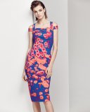 Mariska Floral Stretch Jersey Cocktail Dress, Pink/Blue