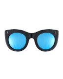Boca II Mirrored Cat-Eye Sunglasses, Black/Blue