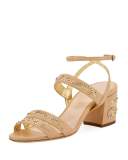 Melody Embellished Leather Sandal, Beige