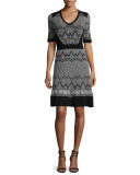 Frequency Zigzag Half-Sleeve Dress
