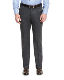 Flannel Flat-Front Trousers, Charcoal