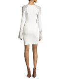 Embellished Lace-Inset Cocktail Dress, White