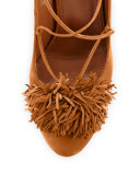 Wild Thing Fringe Block-Heel Pump, Cognac