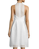 Sleeveless Textured-Mesh A-Line Dress, Ivory